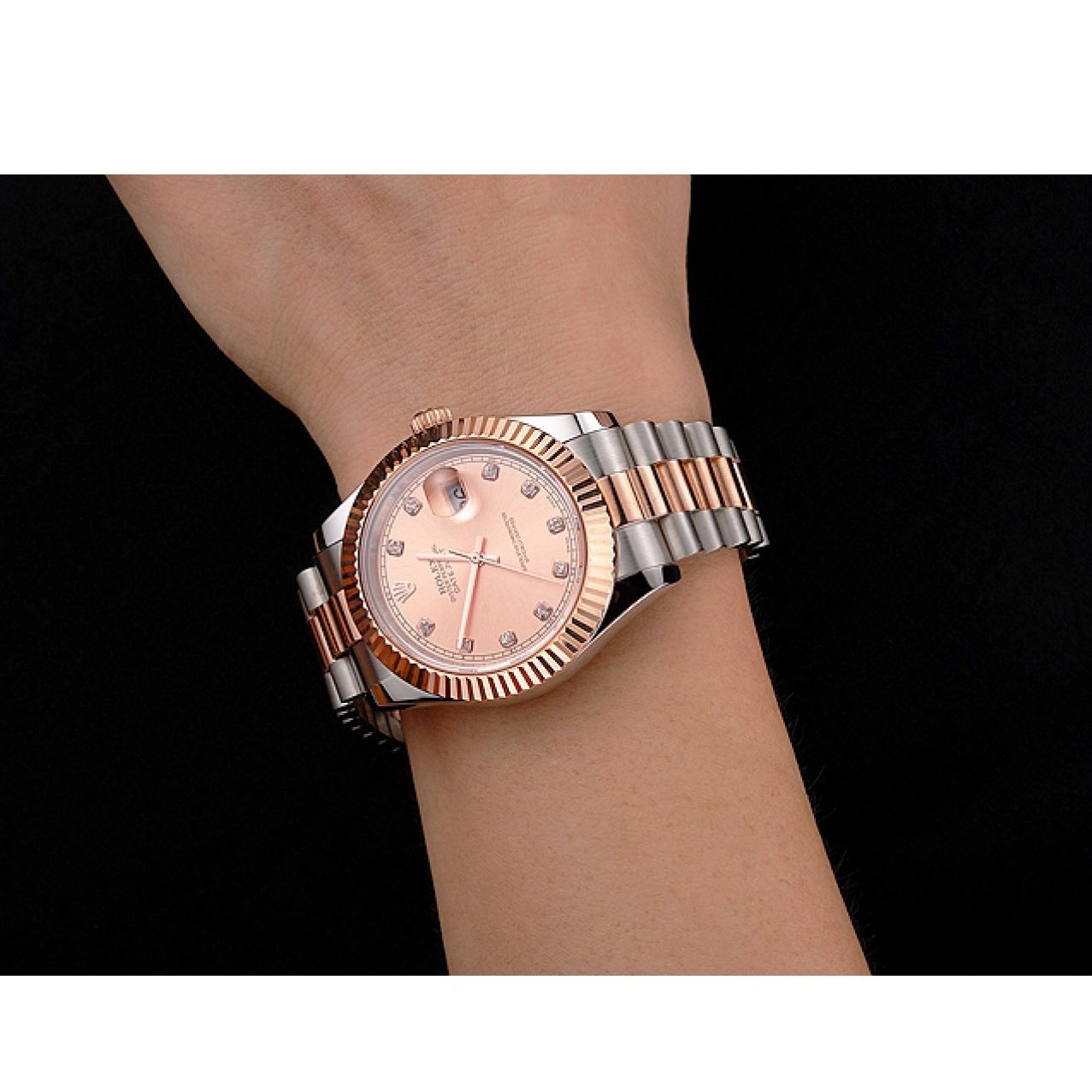 Aaa fake watches Dial Two And Datejust Bezel Stainless Gold Steel Bracelet Rose Case Swiss Rolex Tone 0714